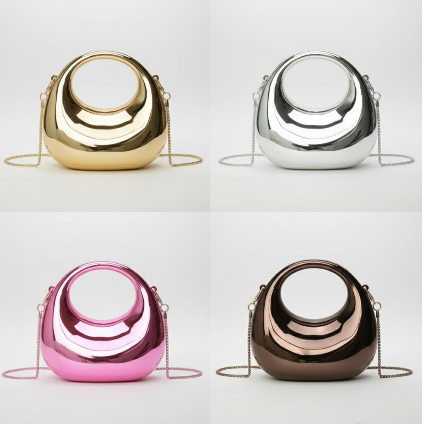 Luna" Sculptural Metallic Crescent Hardshell Minaudière