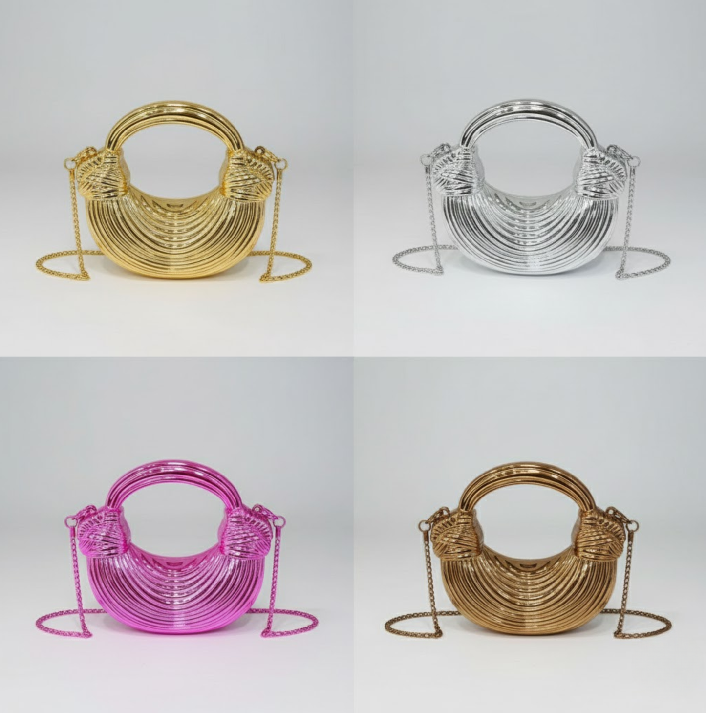 Aura Avant-Garde Ribbed Metallic Hardshell Evening Bag