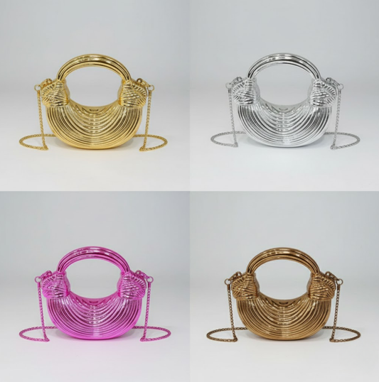 Aura Avant-Garde Ribbed Metallic Hardshell Evening Bag