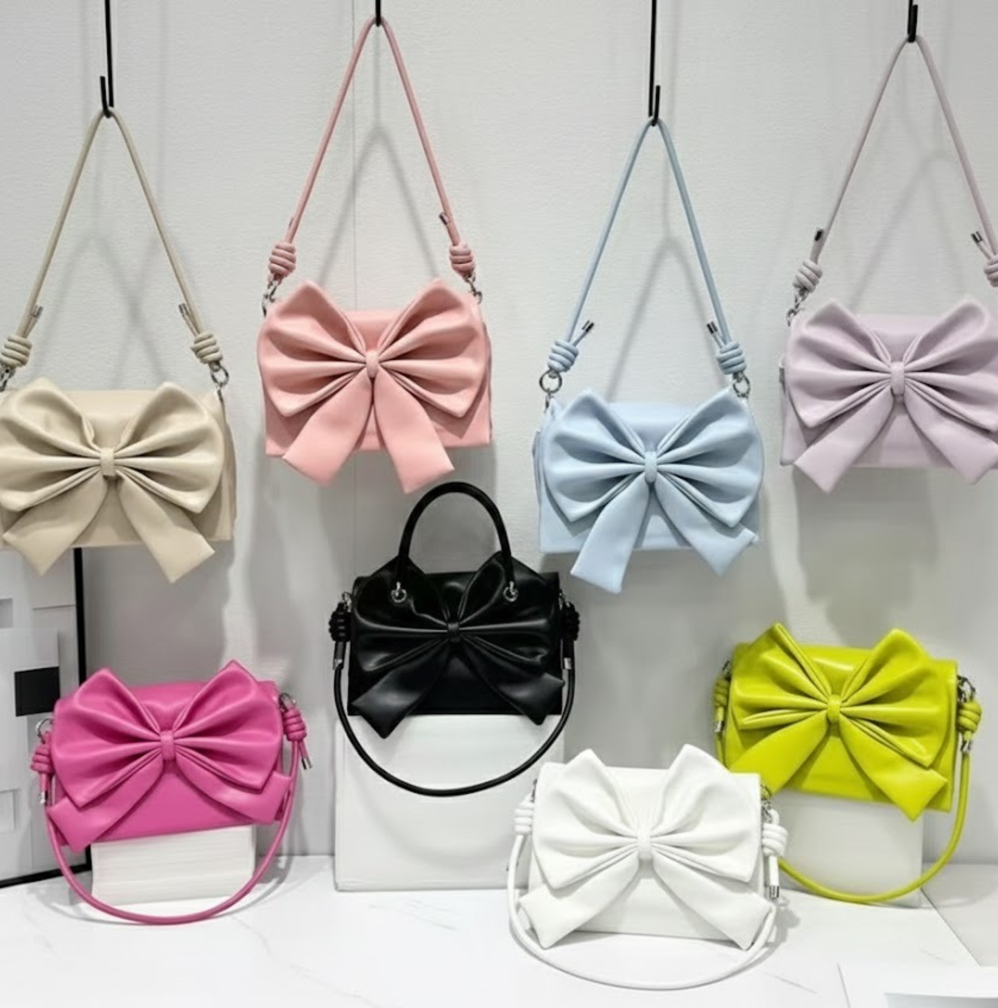 Elegance in Bloom: Large Bow-Accented Vegan Leather Crossbody Imported Bag