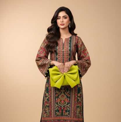 Elegance in Bloom: Large Bow-Accented Vegan Leather Crossbody Imported Bag