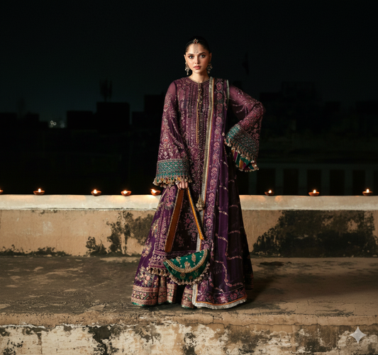 Hussain Rehar Ghazal | Embroidered Chiffon Festive Unstitched Suit