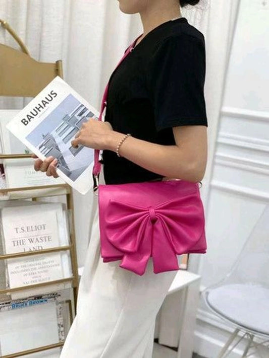 Elegance in Bloom: Large Bow-Accented Vegan Leather Crossbody Imported Bag