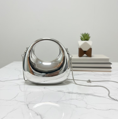 Luna" Sculptural Metallic Crescent Hardshell Minaudière